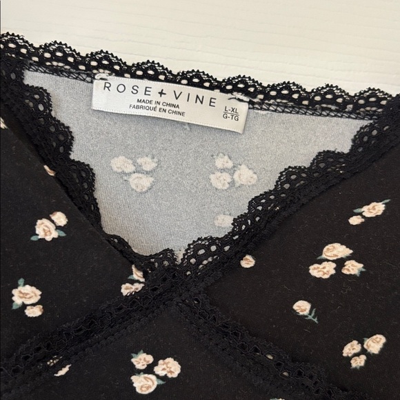 ROSE + VINE super soft pj set floral sleep set boxers & cami top black size L/XL - Picture 7 of 17